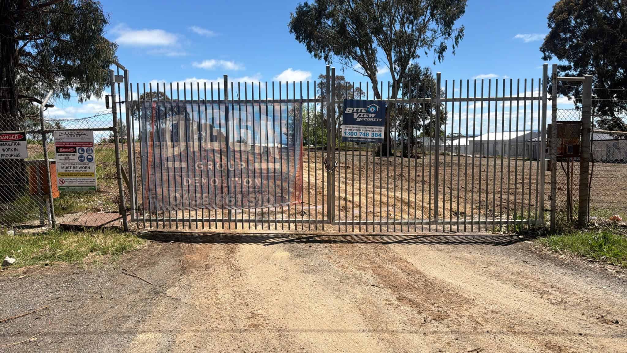 Digga Group site gate and cleared ground at 207 Walker St, Ballarat North after demolition works