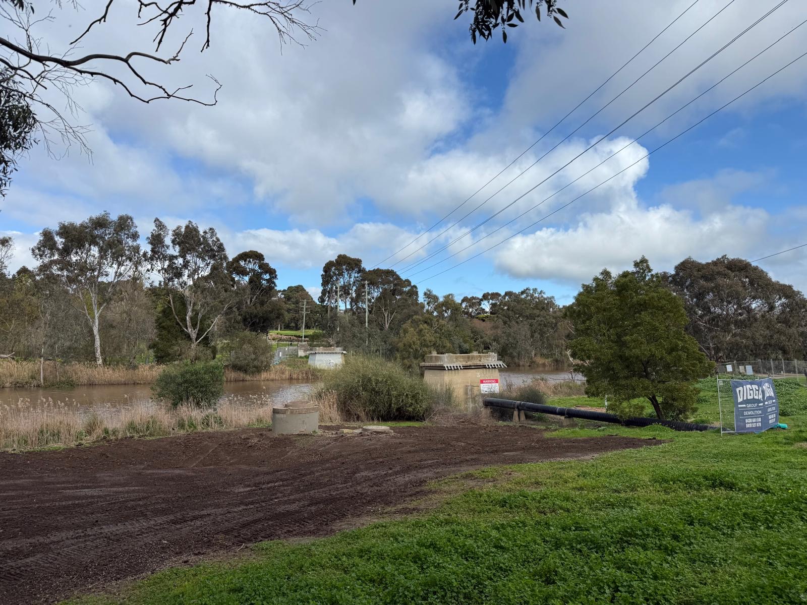 North bank of the Barwon River at Fyansford after removal of the pipe suspension bridge and concrete pylons, ground reinstated